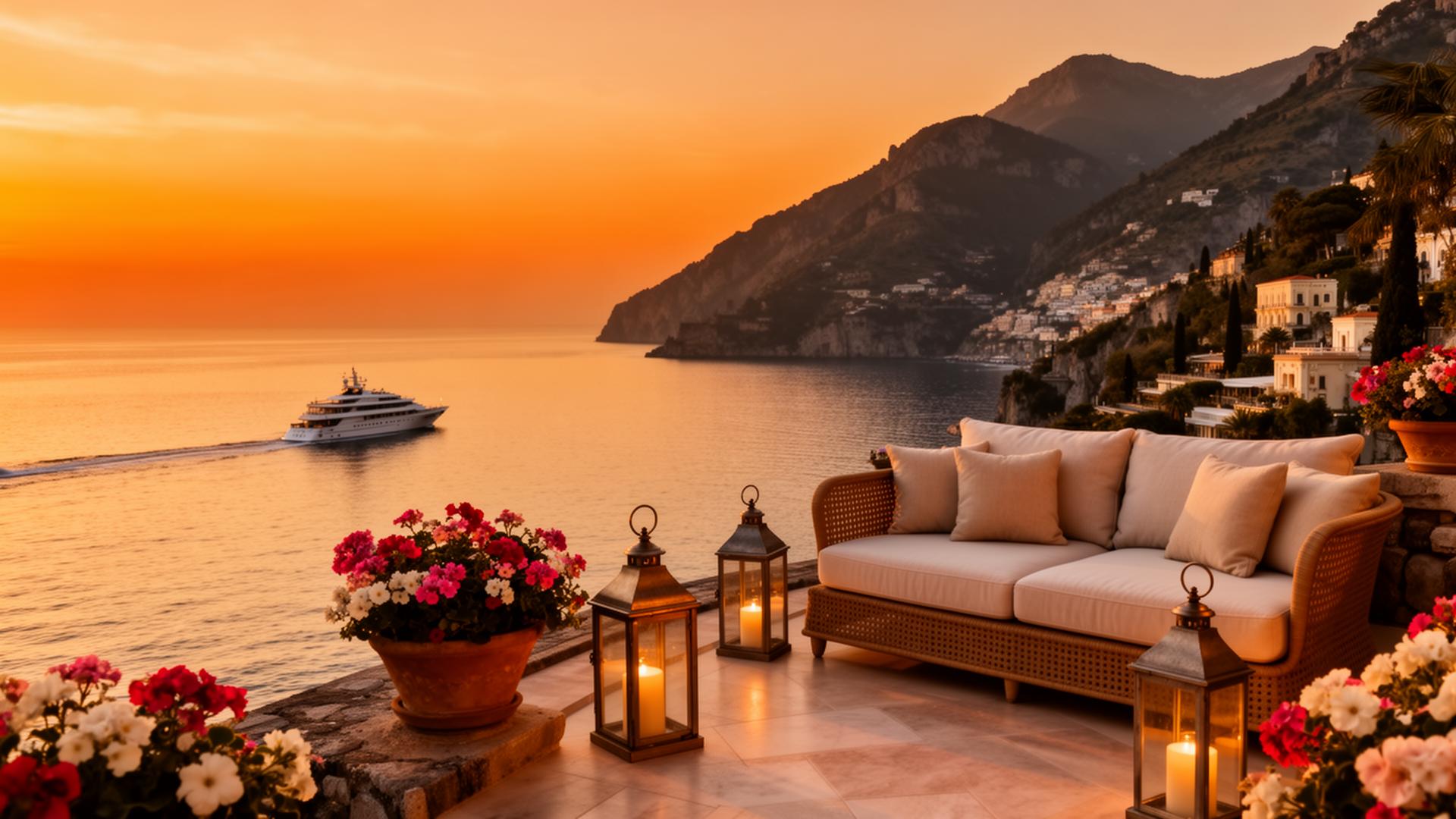 Sunset over a Mediterranean coast